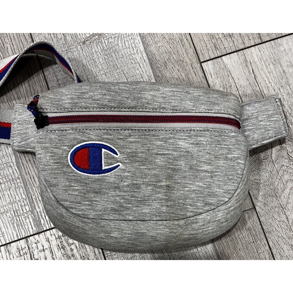 Champion Waist Bag Black Fanny Pack Crossbody Logo Adjustable Wide Strap Grey